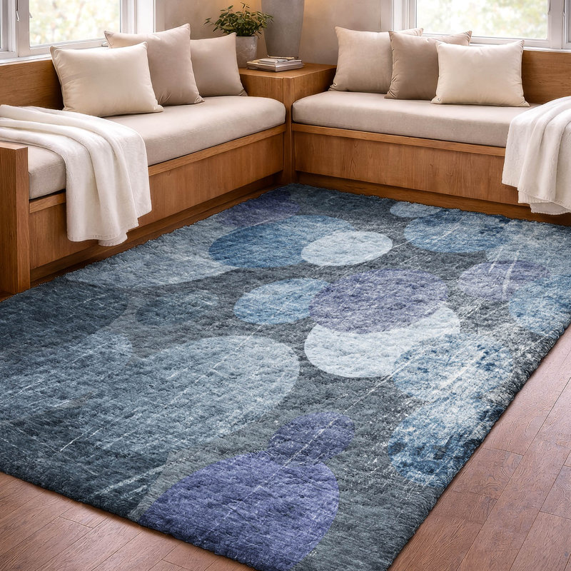 Tapis à poil long de qualité supérieure lavable à la machine ADS556, Bleu, 9 pi x 12 pi