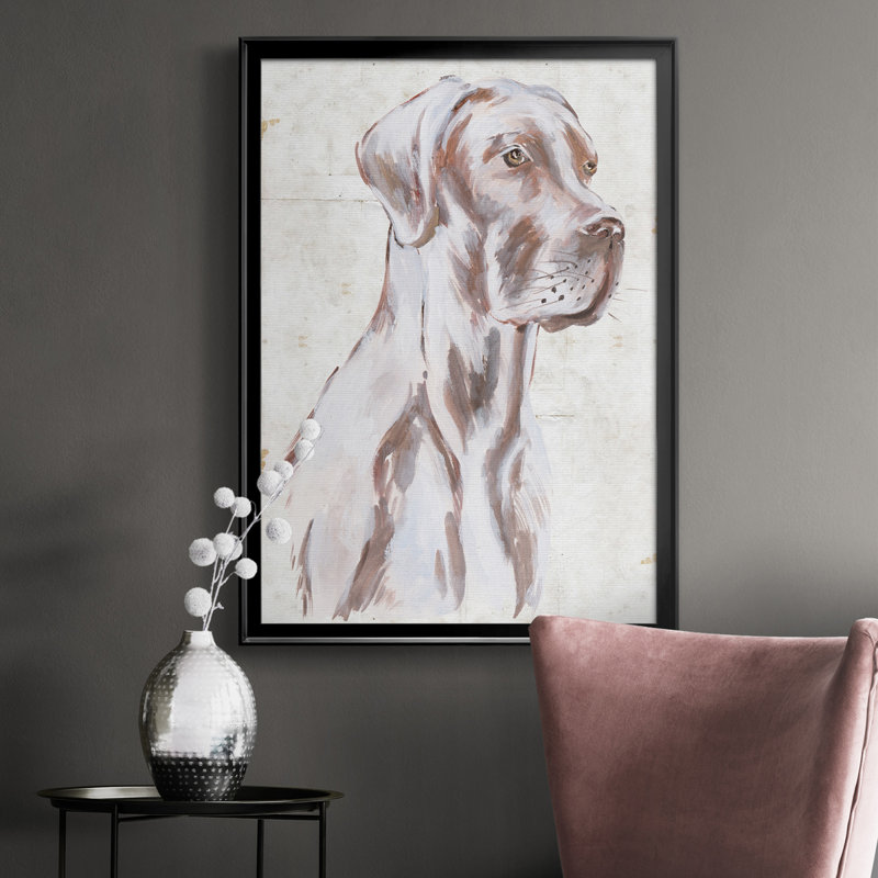 «Sitting Dog IV», toile encadrée de qualité supérieure - prête à être accrochée, Noir, H 24,5 po x l 18,5 po x P 1 po