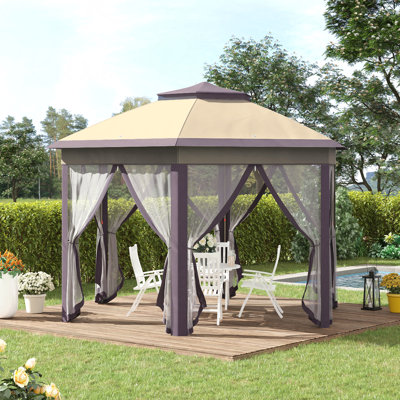 13X13FT Hexagonal Pop Up Gazebo, Mosquito Net For Party Use With Steel Frame,
