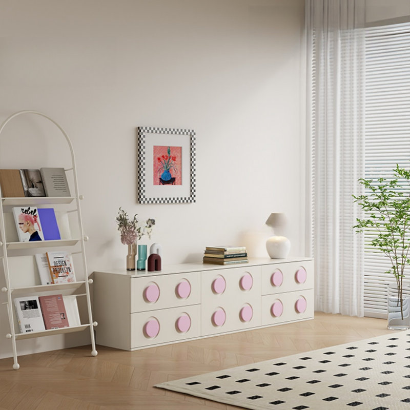 Meuble télé moderne et simple de style crème, Blanc cassé / rose, H 20,08 po x L 78,74 po x l 15,75 po