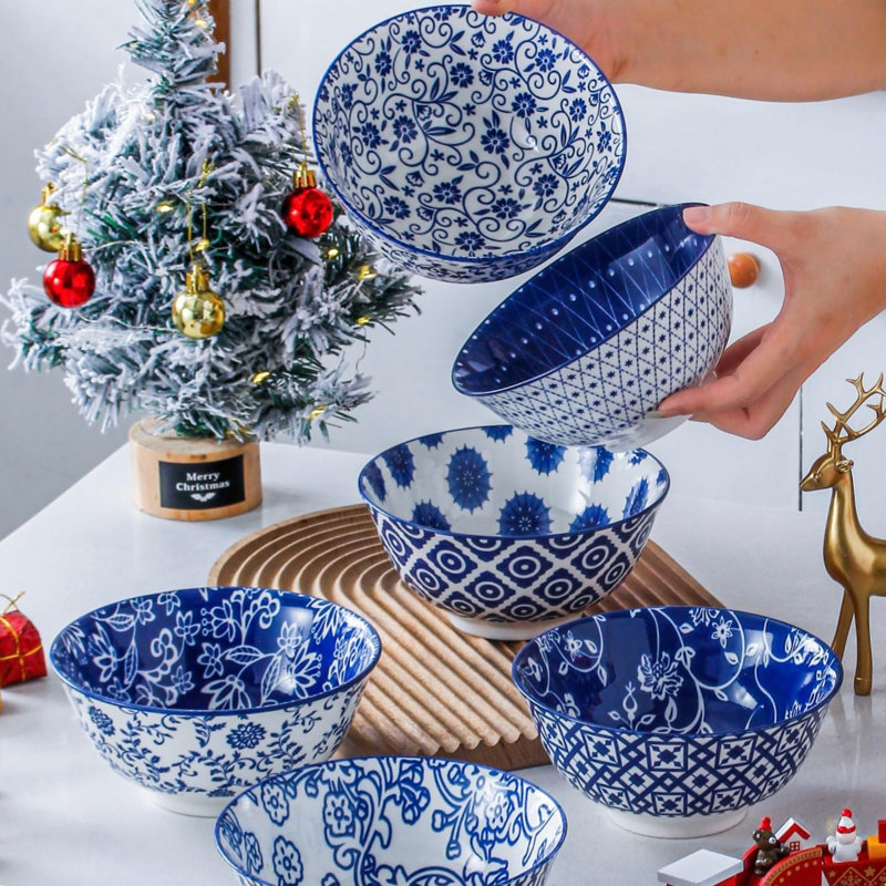 Ensemble de bols à soupe en porcelaine de 6 à 24 onces de céramique profonde pour la soupe, les céréales, la salade, les pâtes - au micro-ondes, au lave-vaisselle, au four - Design durable et empilable pour la cuisine et la salle à manger
