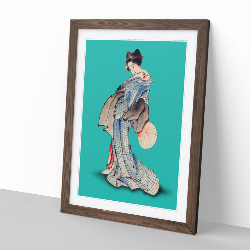 Geisha by Hokusai - Framed Print, 36cm H x 27cm W x 2cm D, Walnut