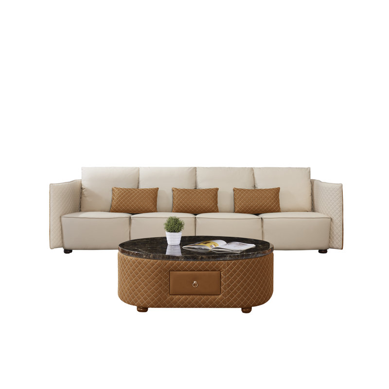 Makassar Sofa, Off White/Orange Genuine Leather