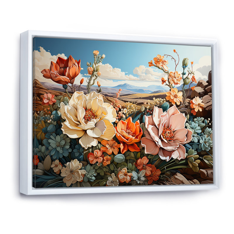 «Modern Cactus Country Charm» sur toile, Cadre flottant blanc, H 12 po x l 20 po x P 1 po