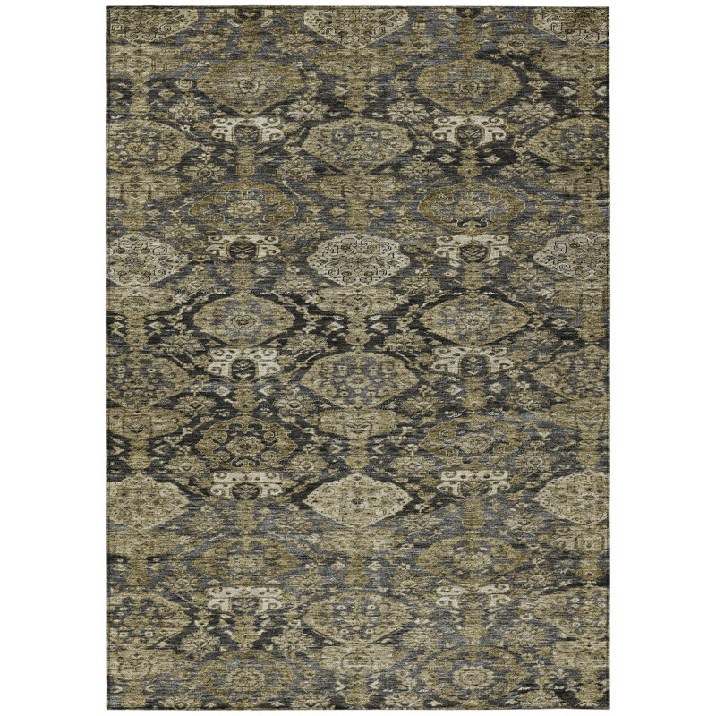 Tapis extérieur lavable damassé gris anthracite et beige 3 pi x 5 pi
