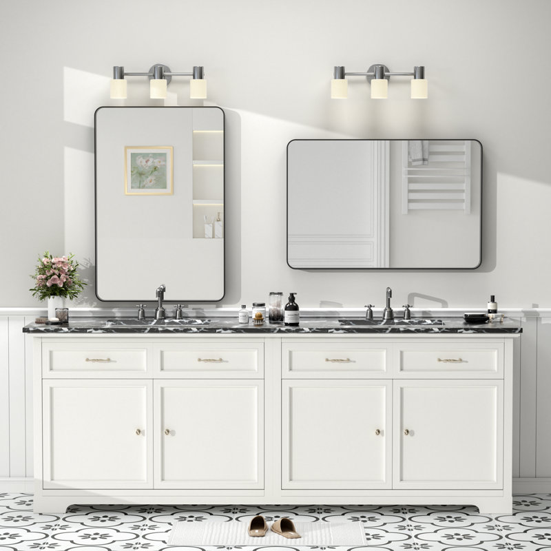Molly Tempered Glass and Metal Framed French Cleat Mounted Wall Bathroom / Vanity Mirror, 36" x 24", Black