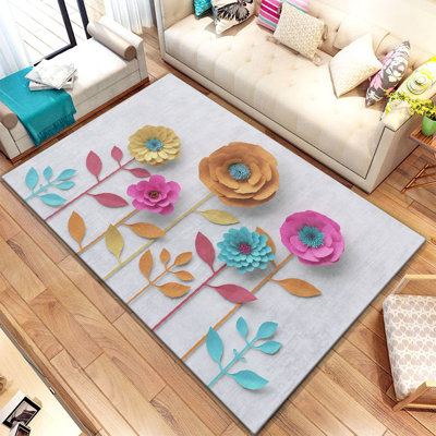 Stylish Woven Carpet , 100% Polyester, Non-Slip Felt Dot Underside | Raschel Knitting, 0.4 in Pile Height | Machine Washable, Digital Print Design | Perfect for Living Room, Bedroom & Office Decor