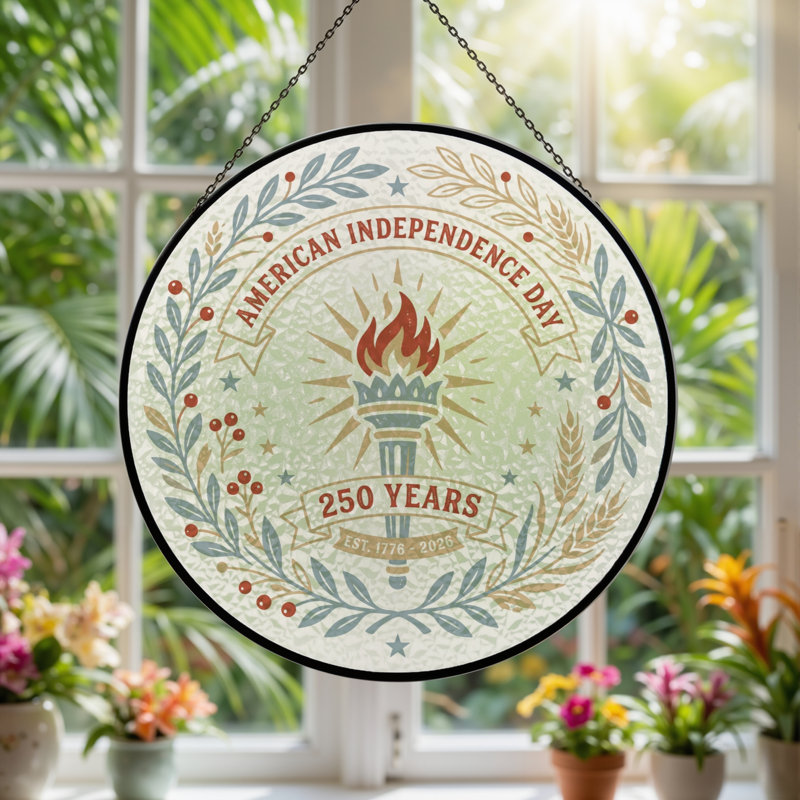 Panneau de fenêtre en verre pour décoration intérieure American Independent USA 250th Anniversary ， 7,8H, H 7,8 po
