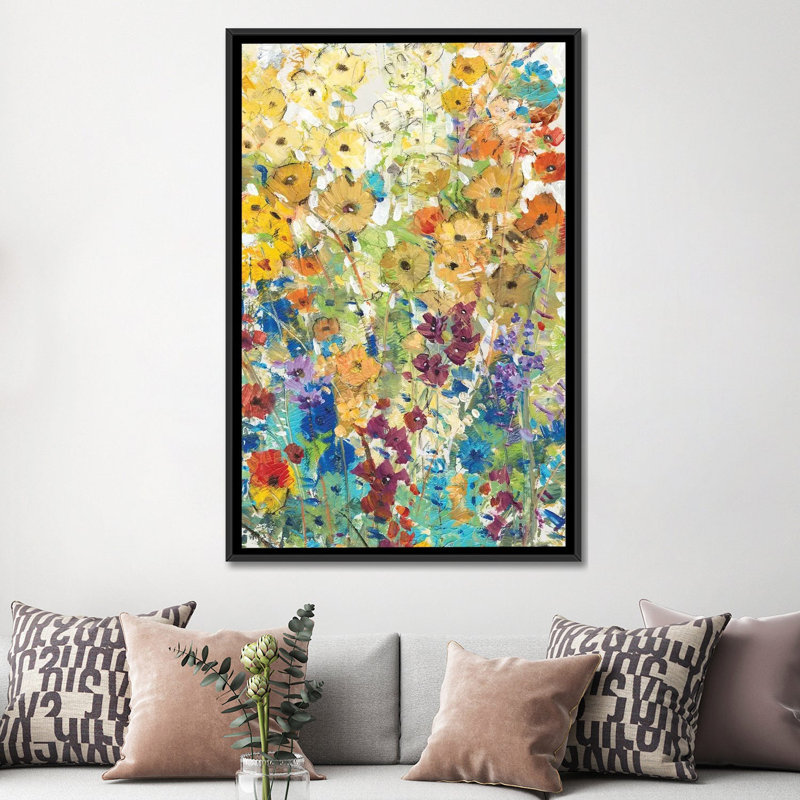 « pré floral i », impression sur toile, H 60 po x l 40po x P 1,5 po, Toile avec cadre noir, Pas de tapis