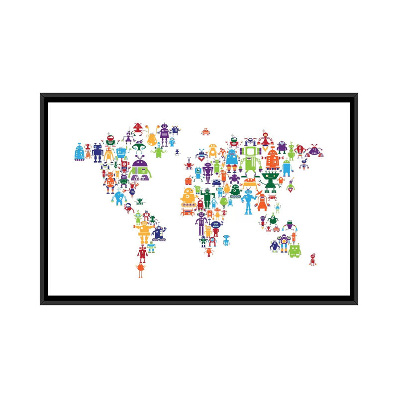 « world map series : arc-en-ciel », impression sur toile tendue, H 40 po x l 60 po x P 1,5 po, Toile avec cadre noir