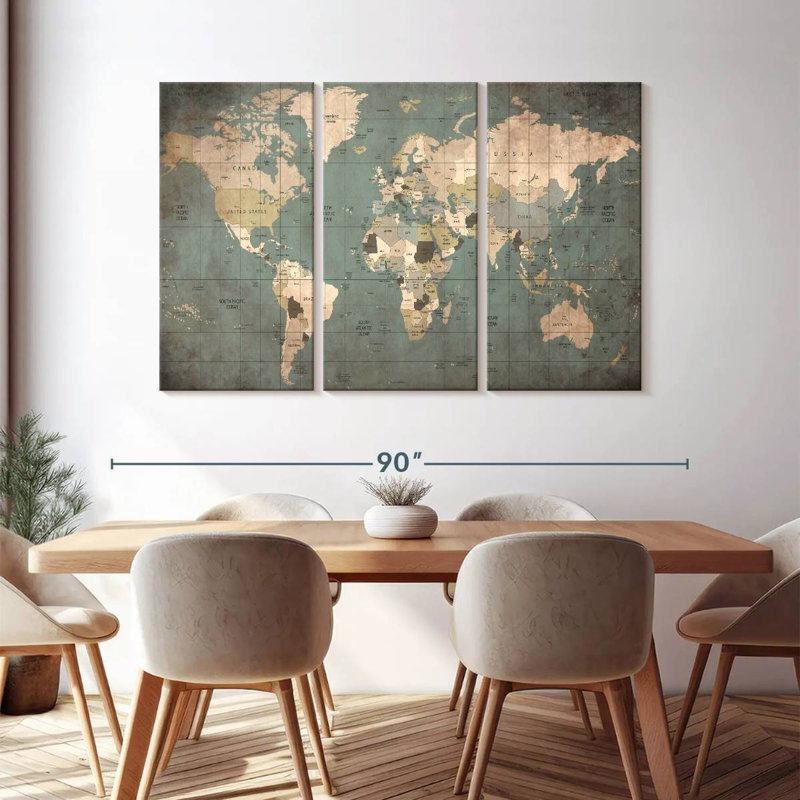 Ensemble de 3 pièces de carte sur toile, H 74 po x l 48 po x P 1,25 po