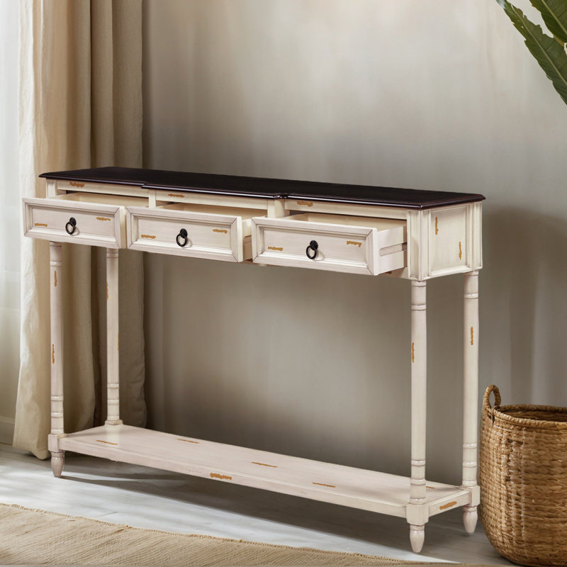 Entryway Console Table With Drawers And Bottom Shelf – Space-Saving Sofa Table With Extra Storage And Projecting Drawers
