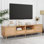 Meuble télé en rotin pour téléviseur de 85 po ou moins, console multimédia de style campagne moderne, centre de divertissement avec pieds en bois massif, meuble télé pour le salon, cinéma maison