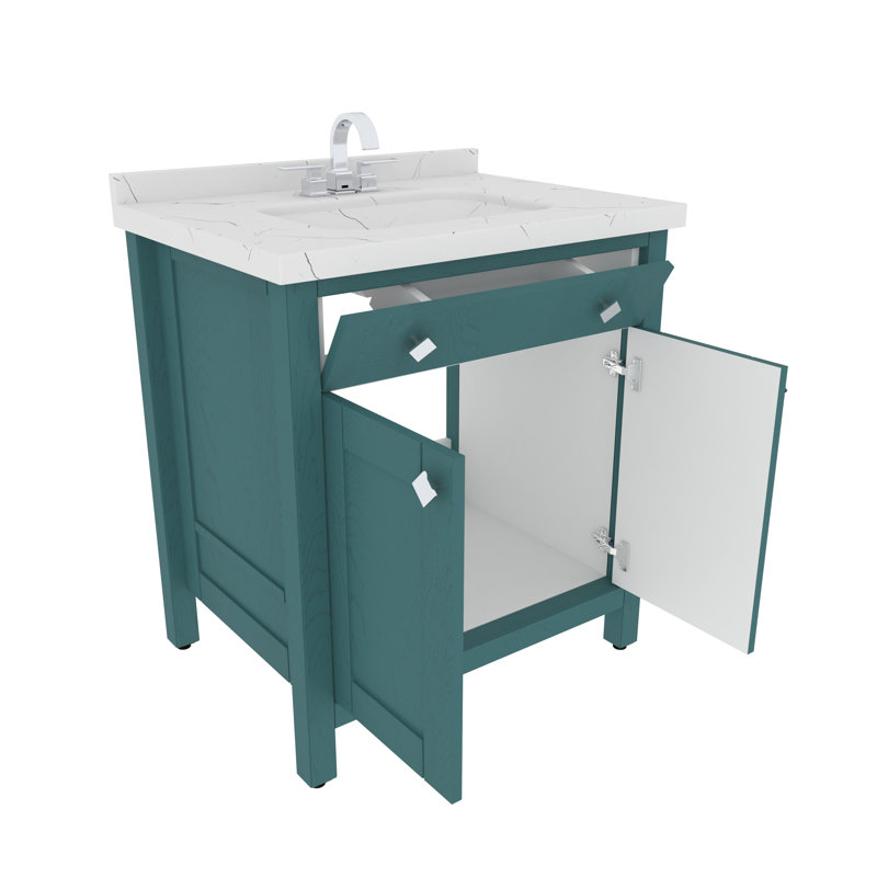 Ensemble de meuble-lavabo simple 31 po avec plateau en marbre d'ingénierie Elfand, Turquoise