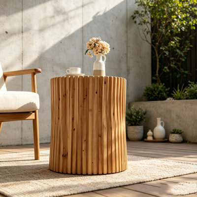 Table d'appoint cylindrique rétro avec relief vertical