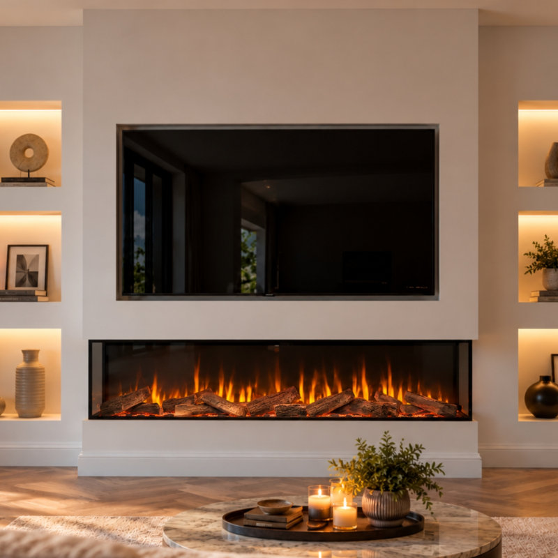 Evolution Fires Advance Series 1800mm Electric Fireplace | Built-In Wall Fire with LED Flames | App & Alexa Control | 1kW/2kW Heat Output | TV Media Wall Ready