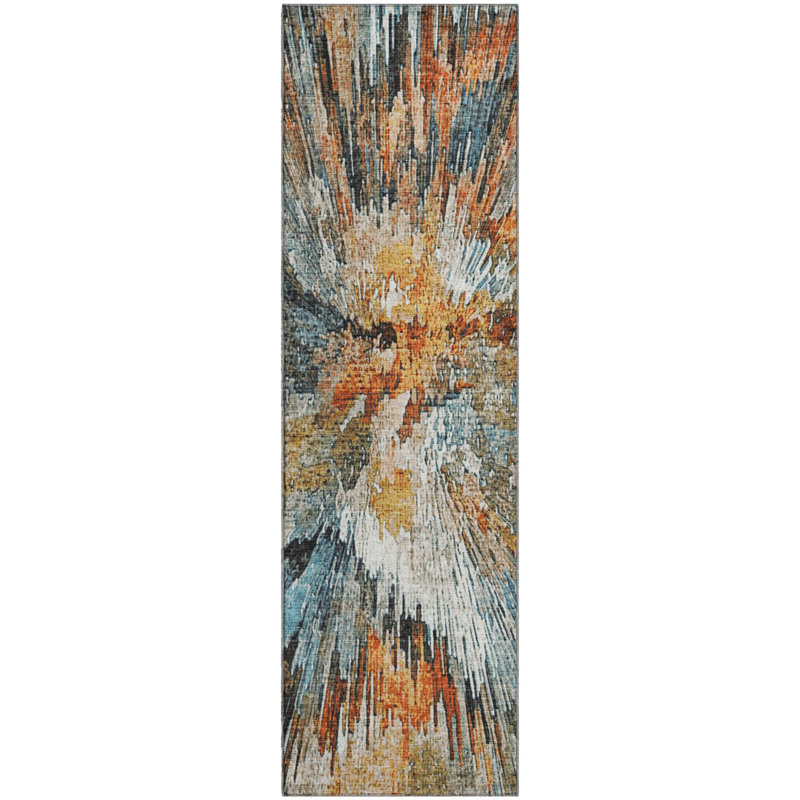 Premium Machine Washable Mayfield AMF2283 Abstract Rug, 2'3" x 7'6" Runner, Taupe