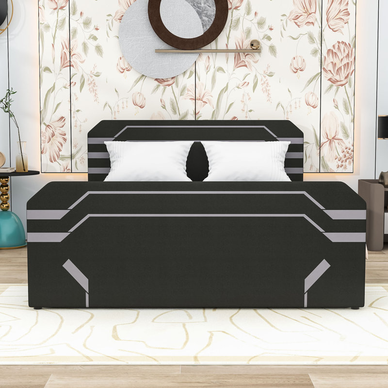 Grand lit avec rangement hydraulique, Noir gris