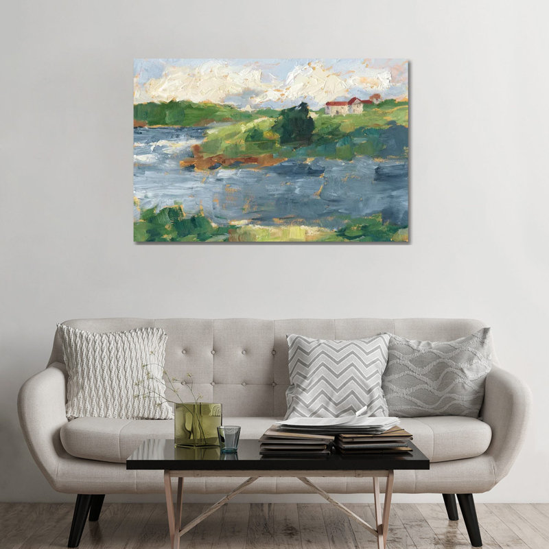 Reproduction d’art, "Lakeside cottages IV" par Ethan Harper, Toile tendue, H 26 po x l 40 po x 1,5 po, Pas de tapis