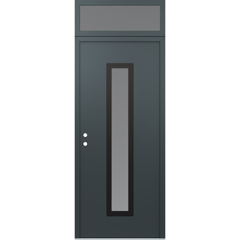 Diamant A11 droitier 36 po X 96 po Panneau d'entrée en acier noir anthracite et verre givré anthracite avec porte d'entrée pré-montée en verre givré