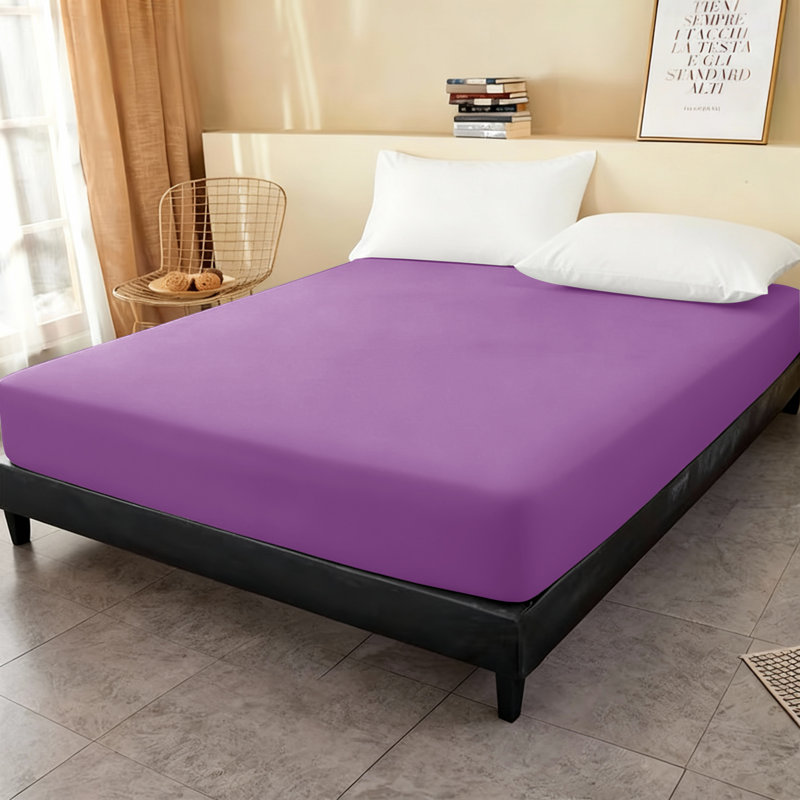 Super Soft Microfiber Fitted Sheet – 25cm Deep Pocket, Brushed Finish, Double (4'6), Purple