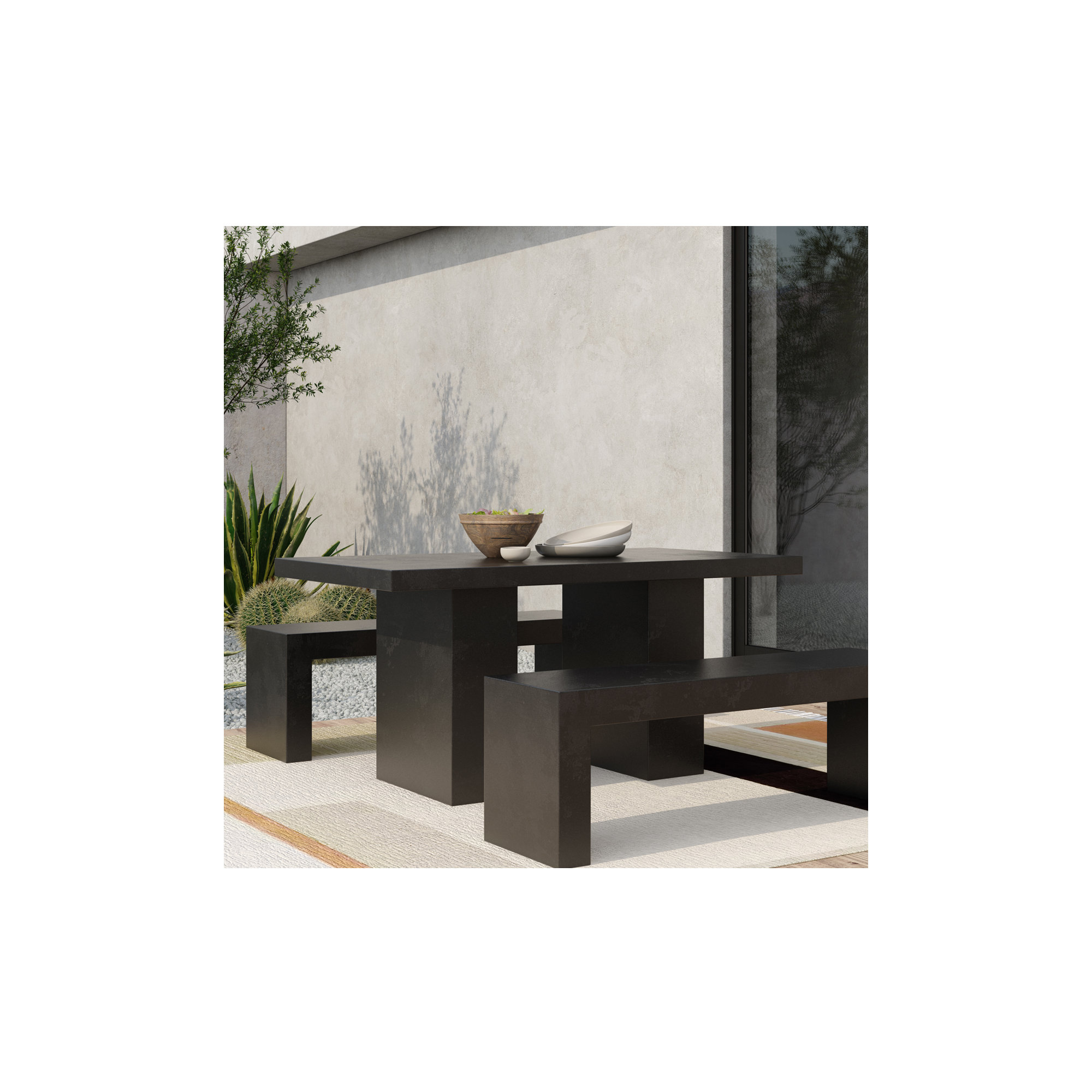 Tommen 63'' Fiber-Reinforced Cement Outdoor Dining Table, Black Fiber-Reinforced Cement
