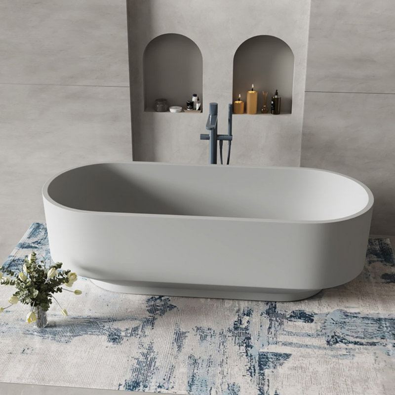 Ensemble de douche et baignoire simple en pierre artificielle H 21,2 po l 67 po Simple, Gris clair