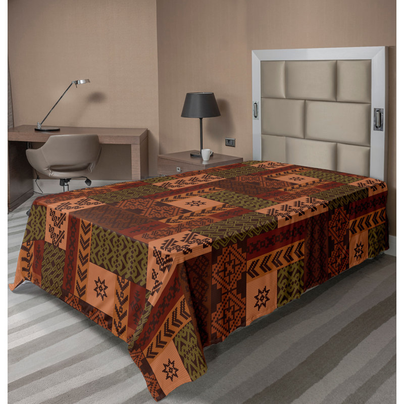 Ambesonne Geometric Top Flat Sheet Folk Shape Pink Green and Brown, Twin Extra Long