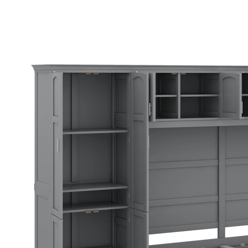 Grand lit escamotable avec armoires, gris