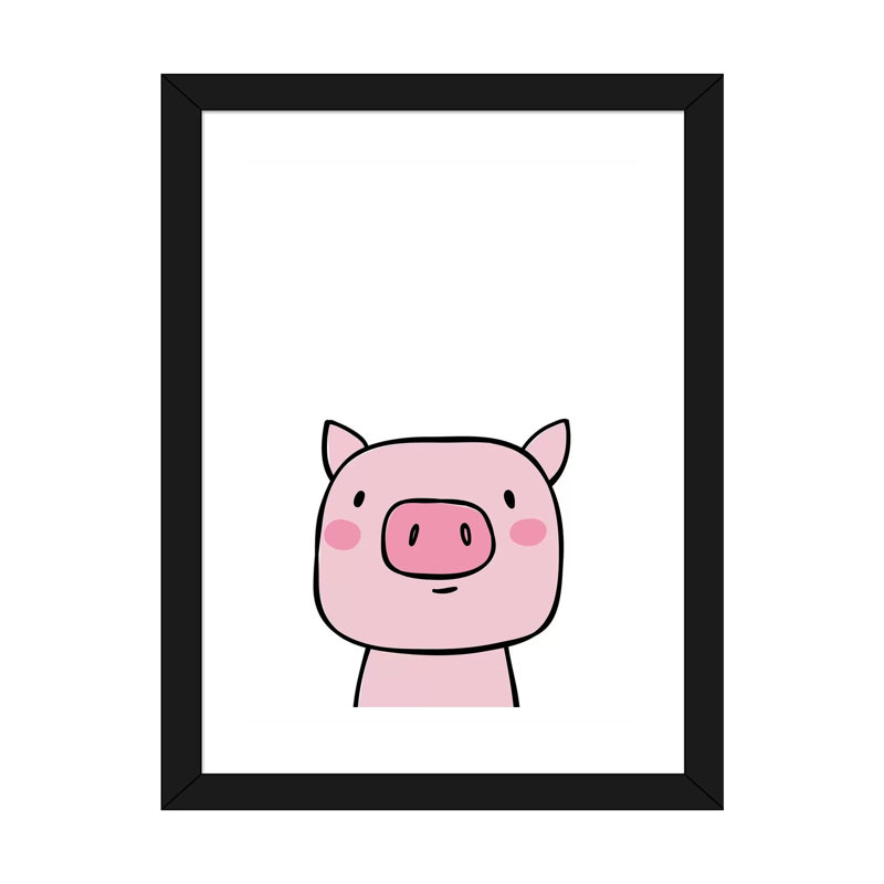 Cochon - impression d'art graphique, H 24 po x l 16 po x P 1 po, Papier encadré noir, Blanc