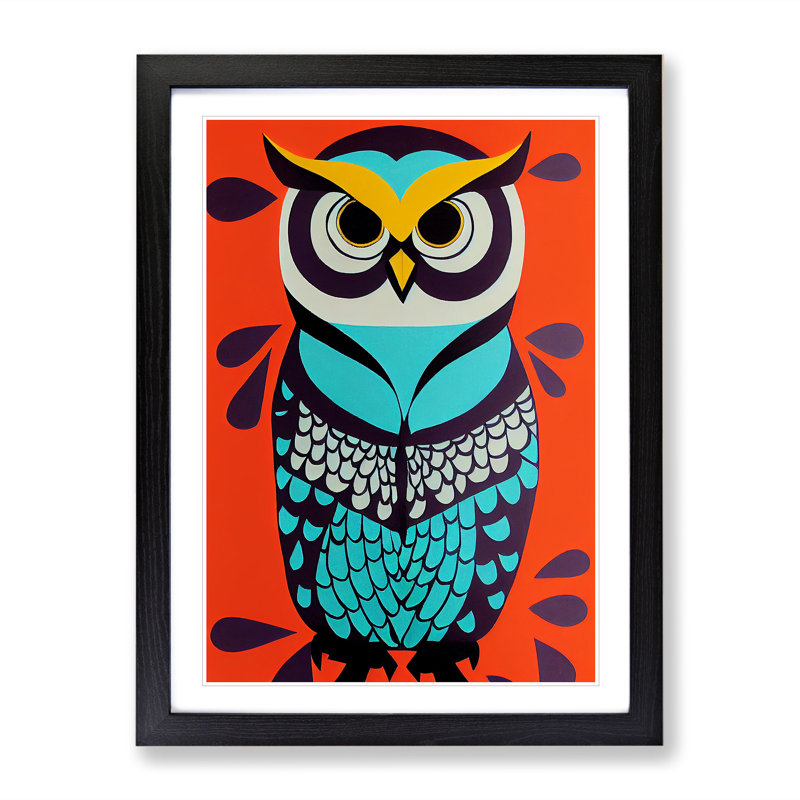 Colourful Owl No.3 Abstract - Single Picture Frame Painting, Black, 34cm H x 25cm W x 2cm D