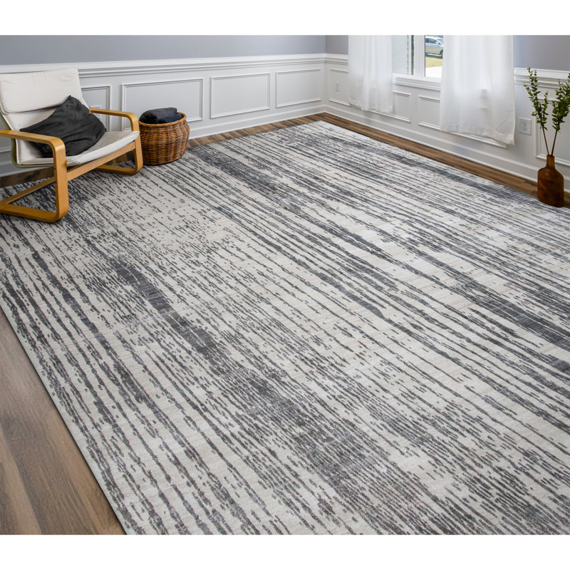 Hand Knotted Abstract Area Rug in Beige/Charcoal, Rectangle 8' x 10'