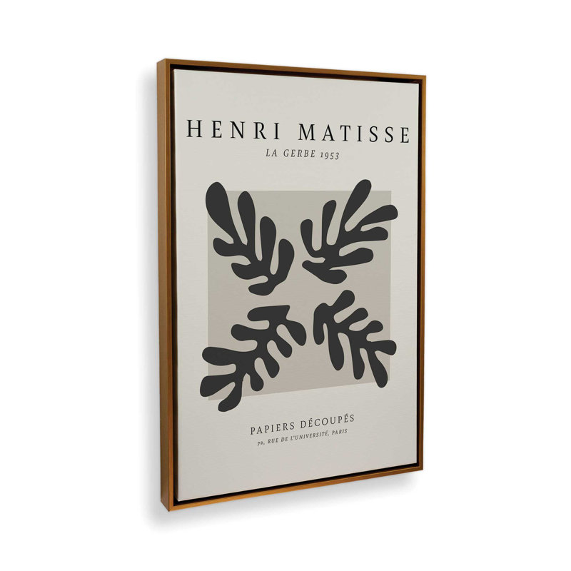 Affiche La Gerbe en noir Matisse, H 30,75 po x l 20,75 po x P 1,75 po, Cadre flottant or poli