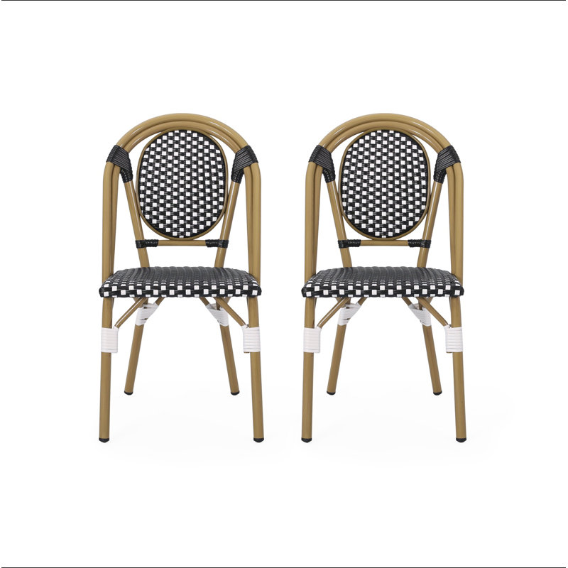 Ensemble de 2 chaises bistro d'extérieur en ratine et aluminium PE, Noir
