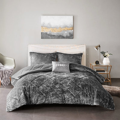 Ensemble d'édredon et d'oreiller en velours gris simple / simple TG