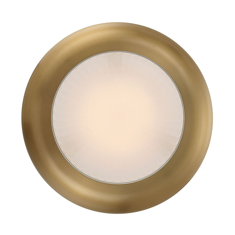 Macey, Flush Mount, 16", Antique Brass, Etched Glass, Antique Brass