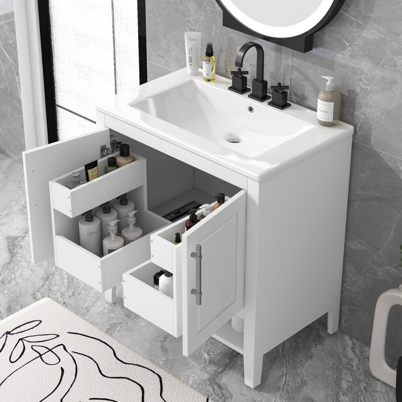 Meuble-lavabo multifonctionnel avec portes et tiroirs 30 po avec lavabo 30 po