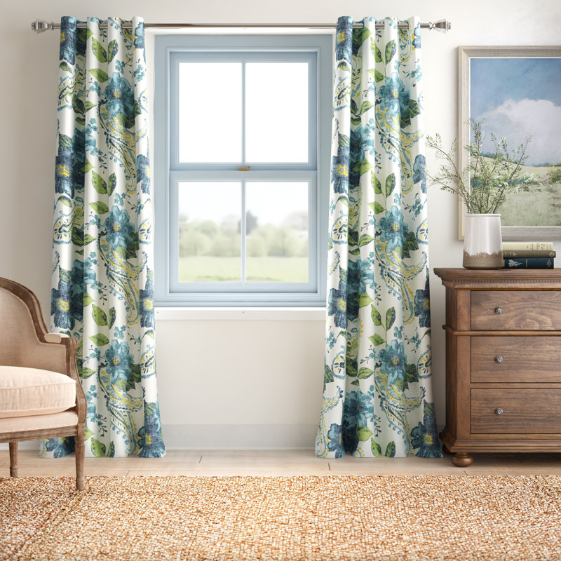 Floral Paisley Room Darkening Curtain Pair, Blue, 52''W x 84"L