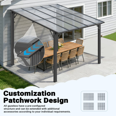  10 ft. W x 10 ft. D Hardtop Sloping Roof Pergola Gazebo, Outdoor Aluminum Frame Pergola for Patio or Backyard