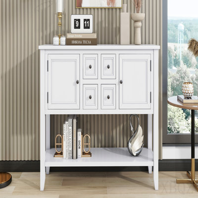 Trexm Cambridge Series  Ample Storage Vintage Console Table With Four Small Drawers And Bottom Shelf For Living Rooms, Entrances And Kitchens (White, Old Sku: Wf314995aaa)