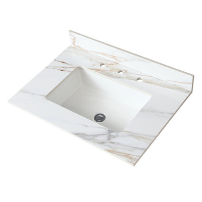 31 Inch White Bathroom Vanity Top With Rectangular Sink - 4" Backsplash 31" & Finish Design
