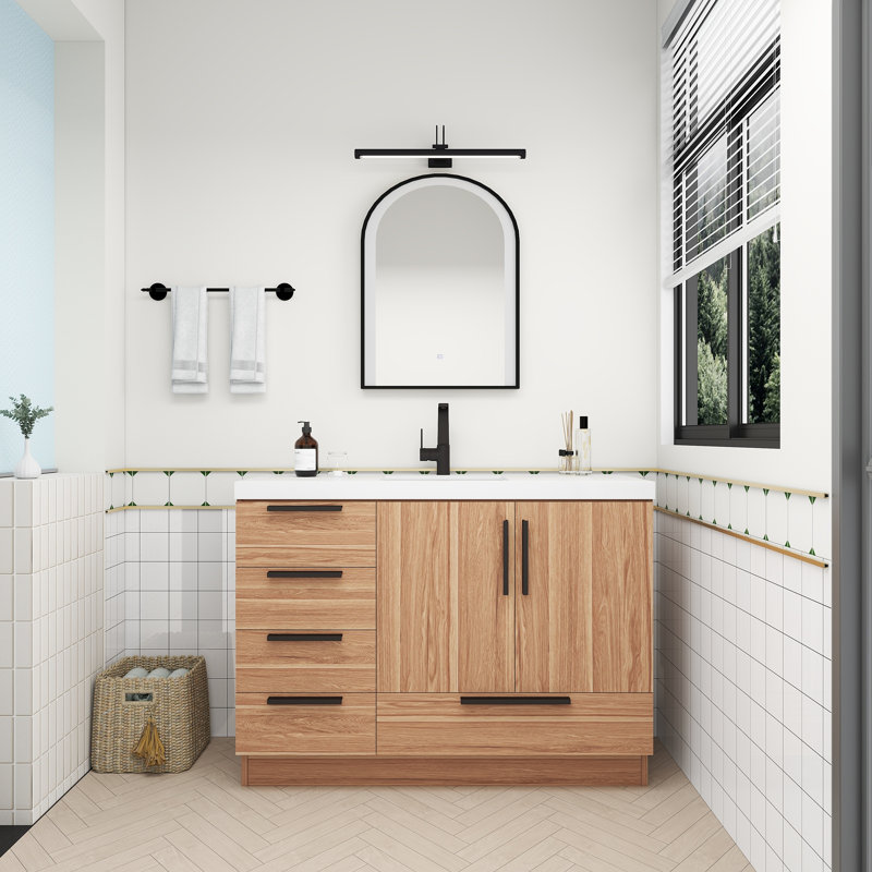 Meuble-lavabo autoportant avec tiroirs latéraux Carla, Chêne blanc, 47"