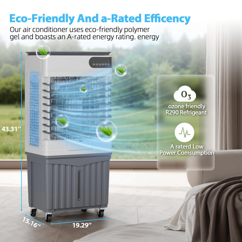 110CM Evaporative Cooler With 12-Hour Auto Shut-Off Timer, 4 Ice Packs, 3-Speed Windowless Air Conditioning, Smart Remote Control, Dual Water Tanks, Quiet Operation