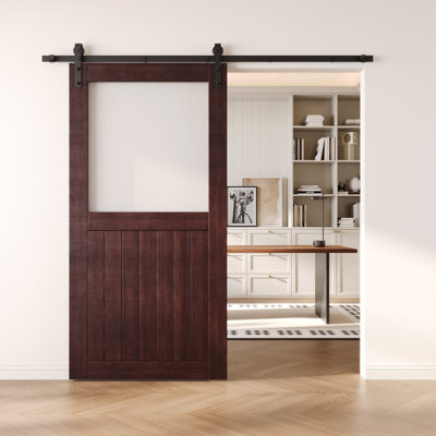 Porte de grange coulissante en bois massif non assemblé fini 42 x 80 de couleur acajou rouge