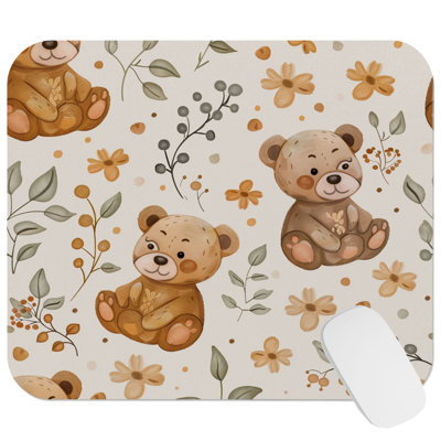 Symbols Cute Teddy Bear Pattern II Children's Art Gaming Cute Office Laptop Desk Pad Gift Mat Square Rectangle Non-Slip Mousepad