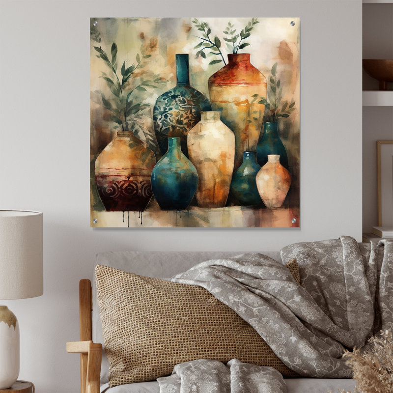 Art mural vert et orange Boho Pottery I - Boho Pottery, H 16 po x l 16 po