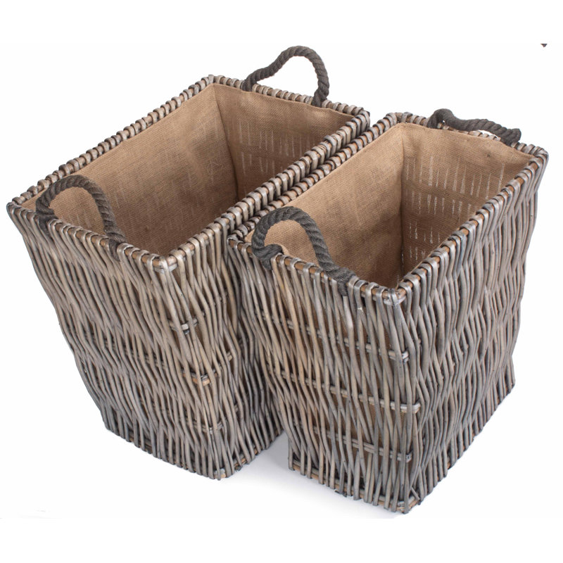 Kiley 2 Piece Wicker Lined Log Basket Set