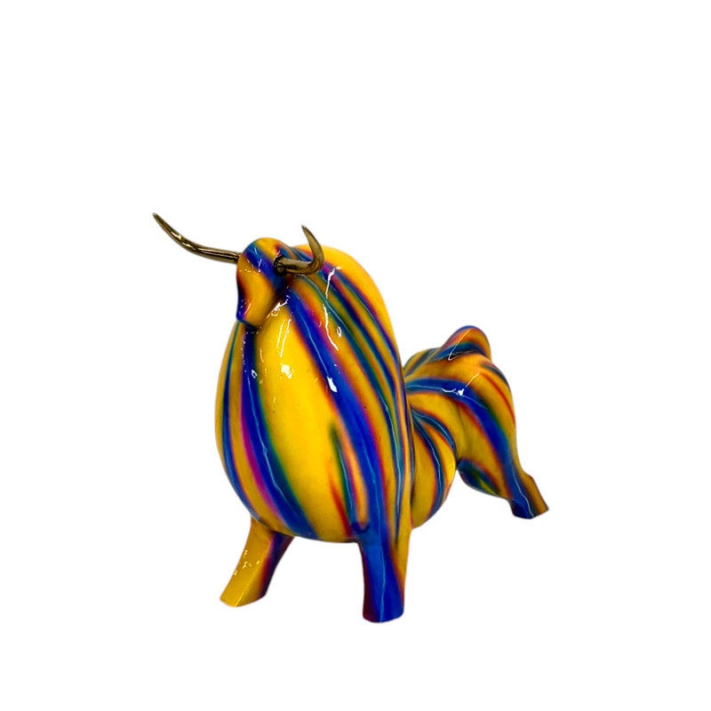 Bronze Color Splash Tie-Dye Standing Bull Sculpture