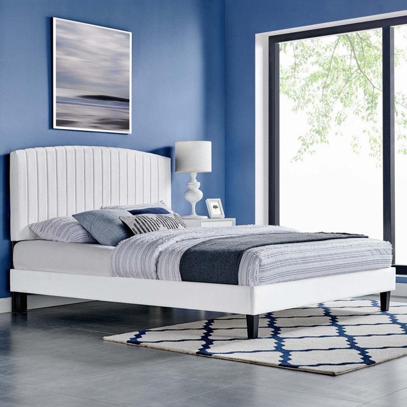 Modway Alessi Performance Velvet Platform Bed, White, King