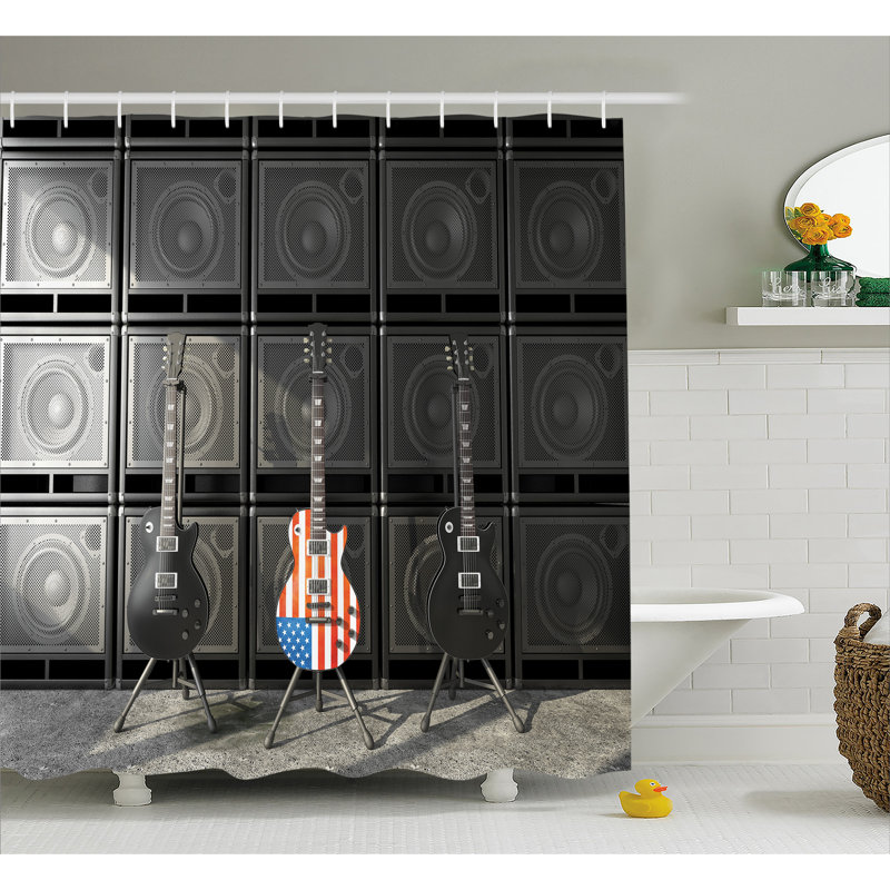 Rideau de douche simple bass guitare décoration, H 84 po x l 69 po